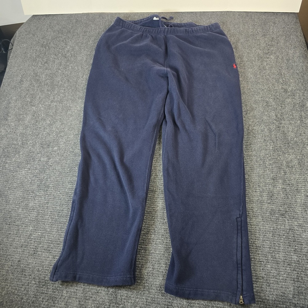 Vintage Polo Ralph Lauren Sweatpants Mens XXL Navy Blue Ankle Zip Fleece USA